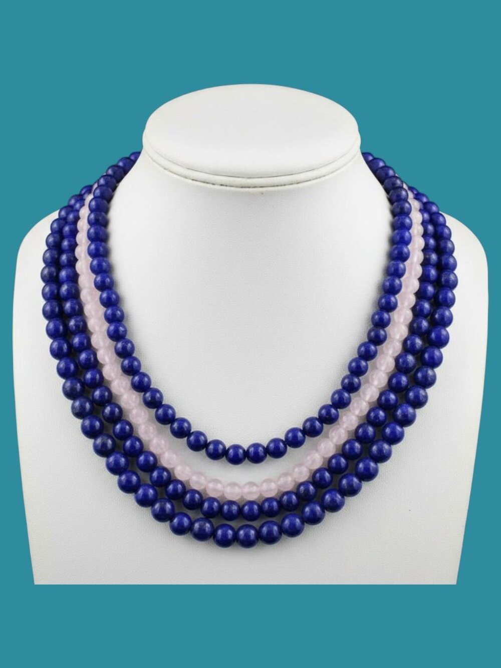 737 Carats Earth Mined 4 Strand Lapis Lazuli & Rose Quartz Beads Necklace